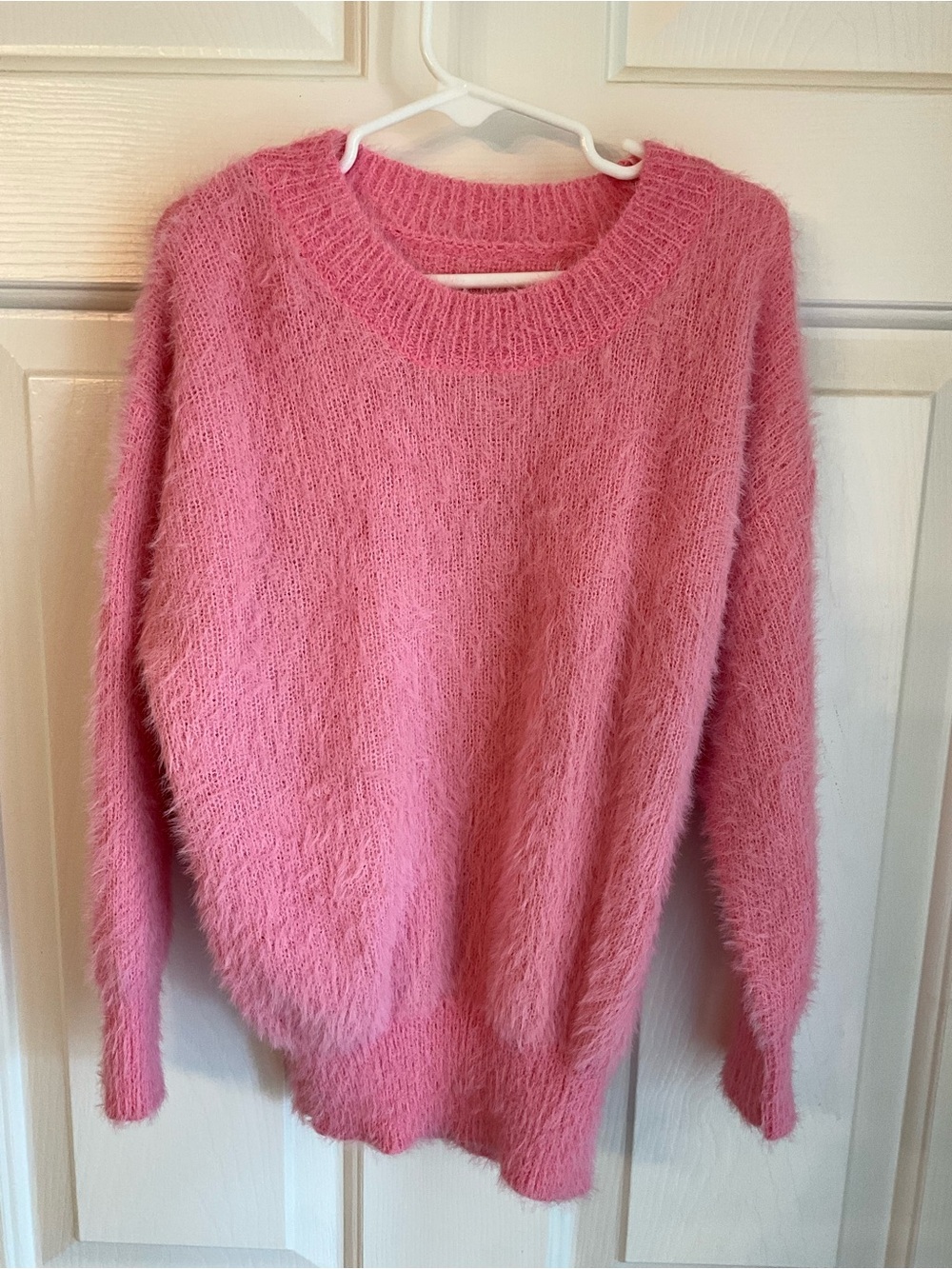 SHEIN Pink Fuzzy Knit Crewneck Sweater - Kids